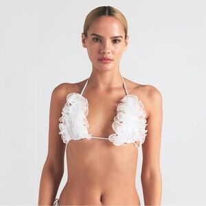 HTF SKIMS BRIDAL SWIM RUFFLE TRIANGLE BIKINI TOP IN SNOW S